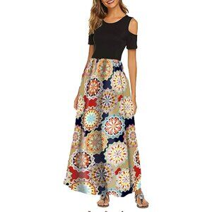 👗 2/$30 👗 Summer Floral Maxi Dress Cold Shoulders sz XL